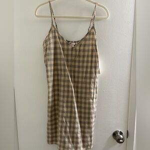 Billabong Plaid Mini Dress in Beige